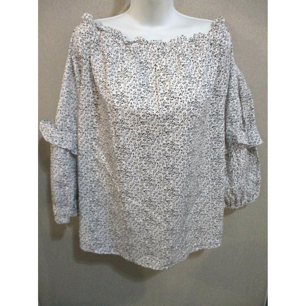 Angela Plus Off-Shoulder Peasant Top Size 3XL B&W Floral Print NWT